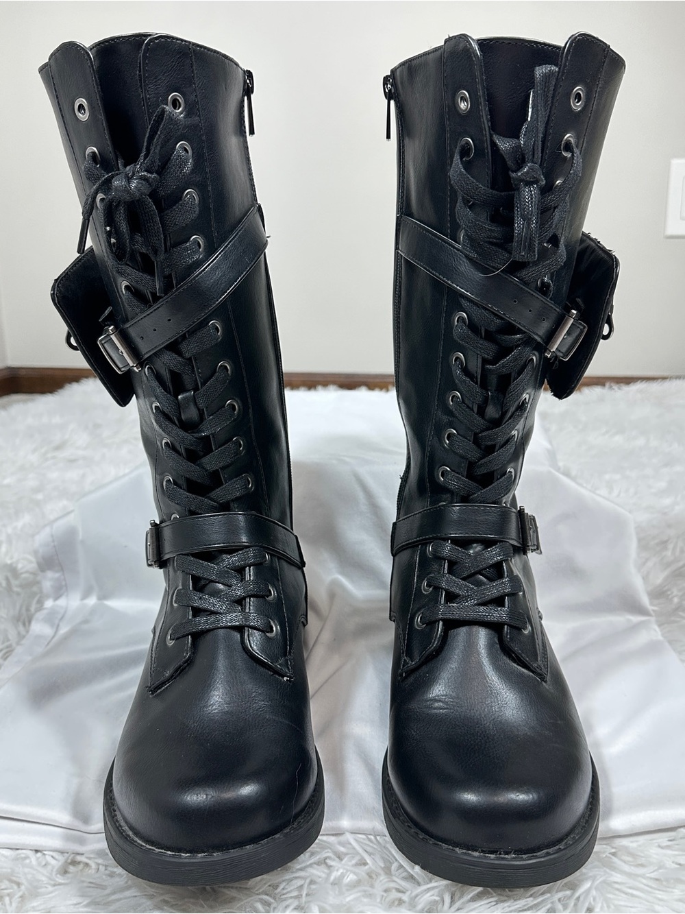 Torrid Women’s Black Combat Boots 10 WW Wide Lace Up Buckle Zipper Pouch - Picture 6 of 14